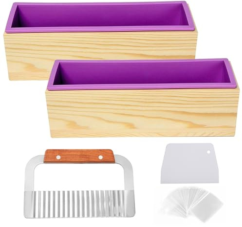 Kit De Fabrication De Savon En Silicone, 5PCS Moule à Savon En Bois Moules Réglables Avec 2 Boîtes Rectangulaires En Bois Kit De Fabrication De Savon Réutilisable Pour Loisirs Créatifs