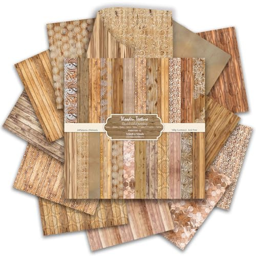 Scrapbook Papier 24 Blatt Doppelseitiges Muster Bastelpapier (Wooden) | 30.5 x 30.5cm Texture Dekorpapier, Decoupage Papier Block, Scrapbooking Papier Set für DIY Fotoalbum Journals Dekoration