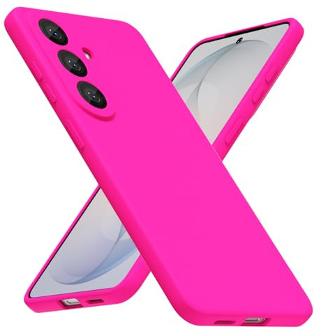 LoeoeL for Samsung Galaxy S26 Phone Case Silicone, Fluorescent Neon Hot Pink Bright Color Matte TPU, Minimalist Ultra Thin Slim Soft Rubber Gel Girly Cute Case for Women Men, Camera Cover Protection