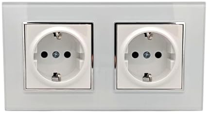 Jandei Doppelsteckdose Schuko 2P+T, 16 A, 230 V, elegante Innenwanddekoration, einfach zu installieren, inklusive Rahmen und Mechanismus, gehärtetes Glas, Weiß