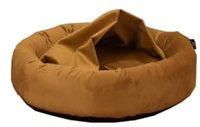 Rohrschneider LAJOS Kuschelinsel für Hunde, Rund mit Hohem Rand, Abnehmbarer Bezug, Handwaschbar, Samtstoff Polyester, Antirutsch-Unterseite, Herausnehmbares Innenkissen (Senf, Gr. M: Ø68x18cm)