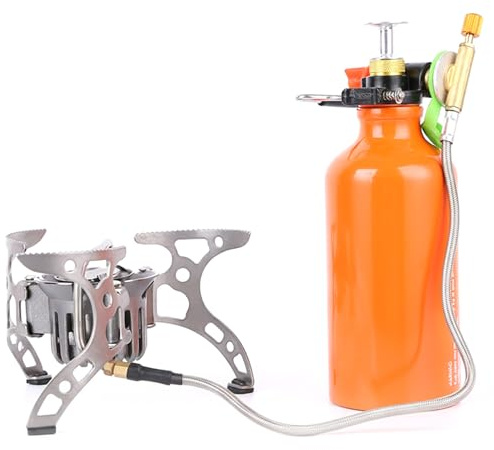 Réchaud de camping multi-combustible, réchaud à combustible liquide portable avec pieds de support stables pour l'extérieur, compatible avec l'essence, 'alcool pour le camping, la randonnée et la ra