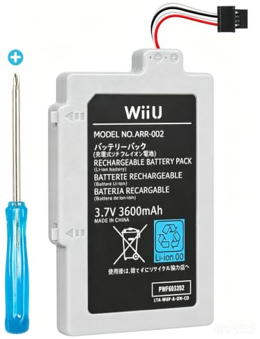 Batteria di ricambio ricaricabile agli ioni di litio per Nintendo Wii U Gamepad WUP-010 WUP-012 (grigio-bianco, batteria Wii U) da 3600 mAh