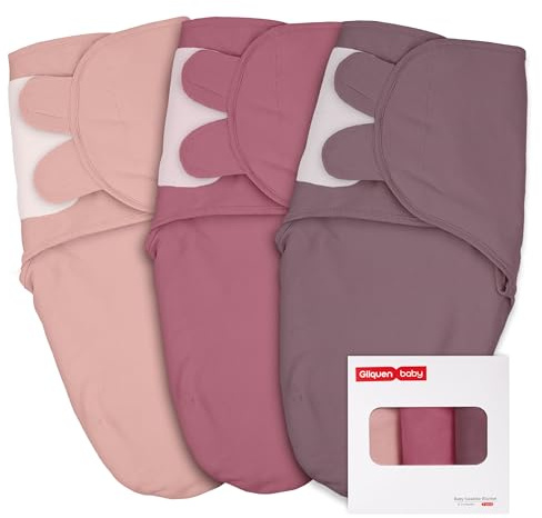 GLLQUEN 3er Pack Pucksack Baby 0-3 Monate aus 100% Bio Baumwolle Öko-Tex | Weicher Baby Schlafsack für Neugeborene, anpassbarer Klettverschluss, Unisex(Rosy Dusk Radiance)