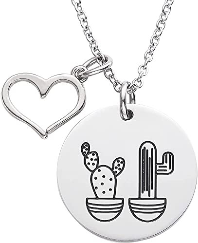 Regalos de cactus para mejores amigas, collar simple y delicado a juego para mujer, Medium, Acero inoxidable
