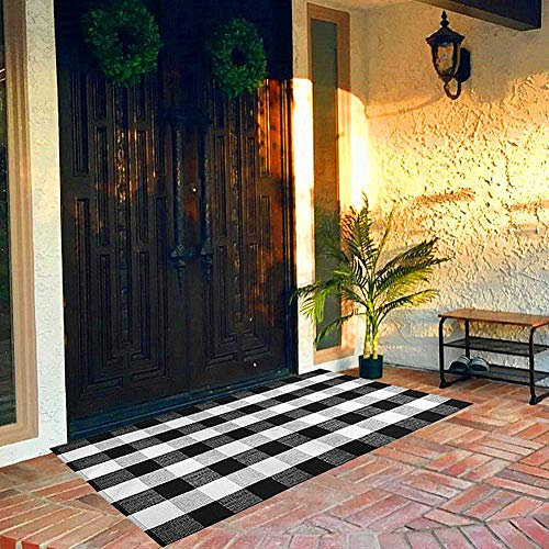 LEVINIS Buffalo Check Rug - Black and White Plaid Door Mat Outdoor - Farmhouse Rugs for Front Porch/Kitchen/Bathroom- Large Layered Welcome Doormats, 59''x35.4''