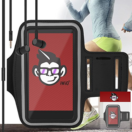 IWIO Adjustable Strap Armband Phone Casefor Jogging/Running/Fitness/Gym Workouts/Outdoor Sports include D2 Earphones with Built in Microphone compatiable with Lenovo Vibe P1 Turbo - BLACK