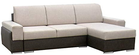 mb-moebel kleine Ecksofa Sofa Eckcouch Couch mit Schlaffunktion und Zwei Bettkasten Ottomane L-Form Wohnlandschaft Bruno (Beige + Braun, Ecksofa Rechts)