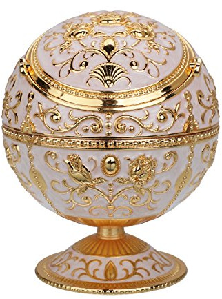 LAUYOO Windproof Ashtray with Lid for Cigarettes Metal Portable Cigar Ashtray Odor Eliminator for Indoor outdoor Hand Stamped Rose Pattern with Sparkle Fancy Gift for Men Women(Jade white-Gold Rose)