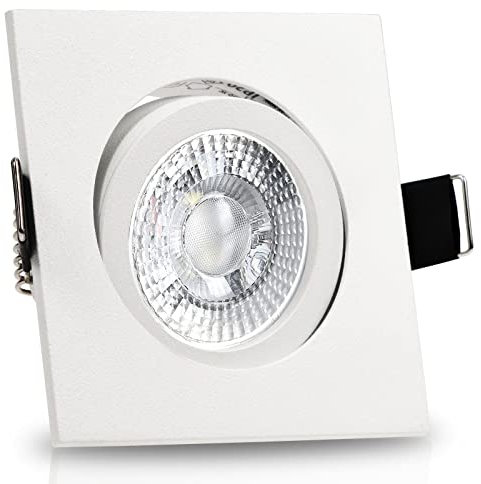 trendlights24 Bianco LED Einbaustrahler 230V Weiß matt eckig 3-Stufen dimmbar, 5er Set Warmweiß Spots 5W flach 35 mm, Deckenspots schwenkbar