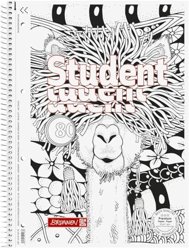 Brunnen Collegeblock Premium Student „Lama“ ZENart | A4, Lineatur 27, 80 Blatt, weiß