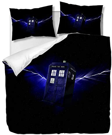 OliveSleep Doctor-Who Bettbezug Set King Size, TV-Serie Thema Quilt Abdeckung Set dekorative 3 Stück Bettwäsche Set mit 2 Kissenbezüge, (Mehrfabig 13, King)