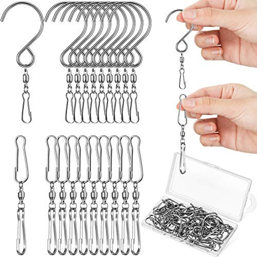 Dual Swivel Hook 360 Degree Rotating Windsock Clips Stainless Steel Hanger Swivels Clip Dual Hanging Spiral Hooks with Storage Box for Hanging Wind Spinners Supply, 2 Styles (Metal Color, 30)