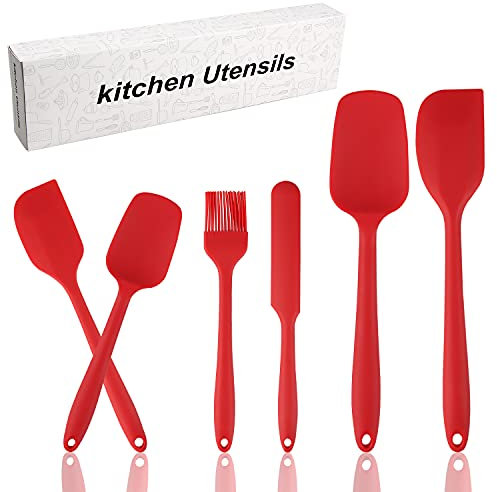6 Pezzi Spatole in Silicone, Marisa da Cucina, Pennello Silicone Cucina con Rivestimento Solido Igienico, Cuocere e Miscelare in Silicone Utensili