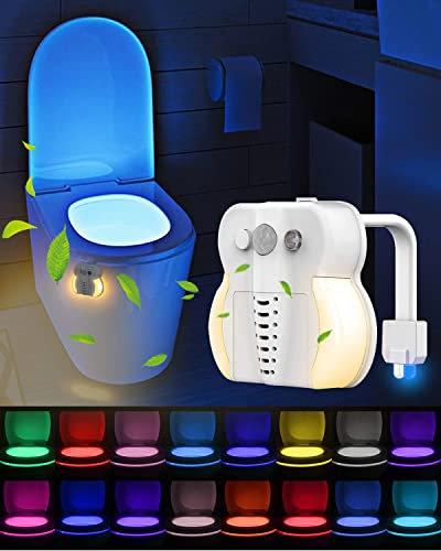 Rantizon WC-Licht im Inneren der Toilette, verbessertes bewegungsaktiviertes Toilettensitz-Licht, 16 Farben, wasserdicht, mit Aromatherapie- und UV-Sterilisator, Sensor-LED-Badezimmer-Nachtlicht, Weiß