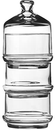 kleine Bonboniere 3-stöckig, Glück im Glas, Bonbondose durchsichtig, Bonbonglas mit Glas Deckel, Vorratsglas für Süssigkeiten für Kiosk, Süsswarenläden oder zum Präsentieren (Glas_mit_3_Etage_(710ml))