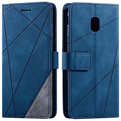 Vankii Coque pour Samsung Galaxy J330 / J3 2017, Rabat Portefeuille de Protection Cuir PU Etui, Slim Silicone TPU Bumper Magnétique Housse, Flip Porte Cartes avec Fonction Support Cover Case (Bleu)