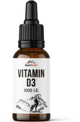 AlpenPower Vitamin D3 50 ml (1700 Tropfen) I 1000 I.E. pro Tropfen I Hohe Bioverfügbarkeit I MCT-Öl aus Kokosnuss I Hochdosiert, in Deutschland hergstellt