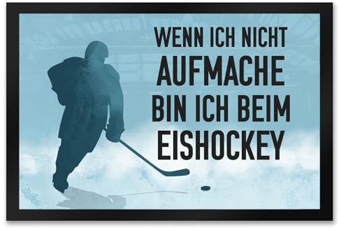 speecheese Wenn ich Nicht aufmache, Bin ich beim Eishockey Fußmatte XXL in 50x75 cm für Eishockeyfans witziger Fußabstreifer als Geschenk für Eishockeyspieler oder Fans die diesem Sport