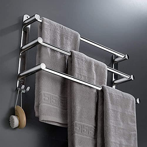 Acier Inoxydable Porte-Serviettes de Salle de Bain ,Rétractable Barres Porte-Serviettes Mural, Adhésif Niveaux sans perçage,pour Cuisine, Hôtel (Argent 3 Couches)