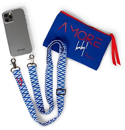 NOOMYA® Premium Fashion Handykette | Set Handyhülle iPhone SE 3. Gen 2022 & Handyband True Blue | Handygurt zum Umhängen | Necklace Hülle mit Band | Set Wechselband mit Phone Case | Geschenk