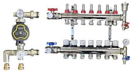 Wärmer System 7 Port Underfloor Heating Manifold with 'A' Rated Auto Pump GPA25-6 III and Blending Valve Set
