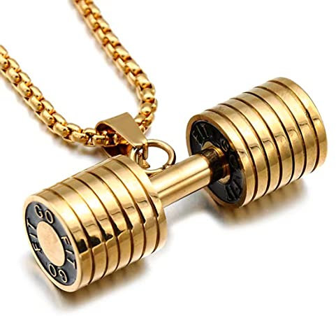 MAYIYAHO Hantel Halskette Titan Stahl Fitness Gewichtheben Langhantel Hantel Anhänger Halskette Bodybuilding Schmuck Gold Silber Schwarz