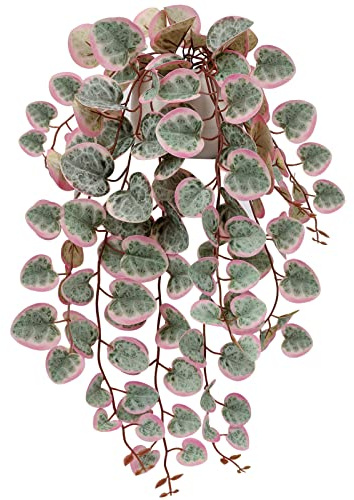 Briful Fake Plants Indoor 16'' Artificial String of Hearts Plants with Ceramic Pot Small Faux Draping Vine Plants for Home Bathroom Table Shelf Office Hotel Decor(Pink)