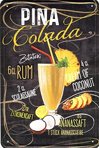 Geschenkeparadies 24 Deko Blechschild 20x30cm Pina Colada Cocktail Rezept
