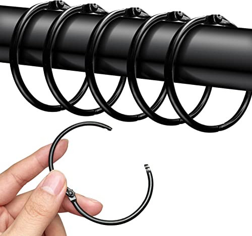 40 Stück gardinenringe zum öffnen,50mm Gardinenringe Vorhangringe,Rundringe Vorhang Clips Duschvorhang Metallklammern für Vorhänge und Gardinenstangen(schwarz)