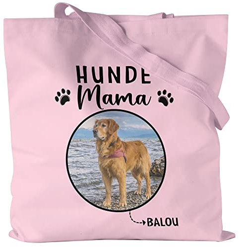 Kiddle-Design Hundemama Tasche Rosa Personalisiert Foto Geschenk Hundebesitzer Hundeliebhaber Hundehalter Frau Dog Mom Hundefreund Haustier Jutebeutel