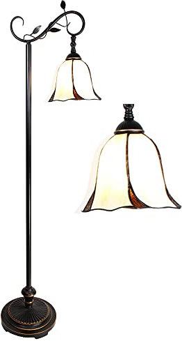 HAES DECO - Tiffany Stehlampe 152 cm Weiß Braun Metall Glas Stehlampe Tiffany-Lampe aus Buntglas