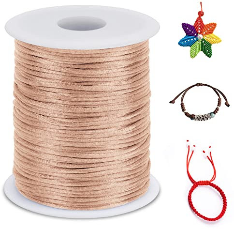 LEREATI Nylonschnur 1.5mm x 100m Nylonfaden Nylon Perlenschnur Satinkordel, Makramee Schnur Nylonschnur für Armbänder Perlen Auffädeln Halskette Schmuckherstellung DIY Handwerk (Beige Rot)