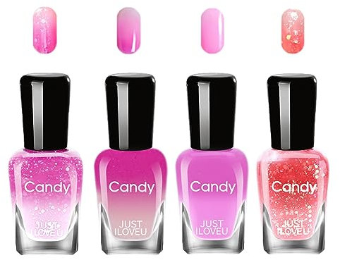 Colorful Nail Polish - Quick Drying Long-Lasting Nail Varnish - Color Changing Temperature Control Nail Polish Home Nail Art Design - Without Use UV Lamp (4PCS Pink Type)