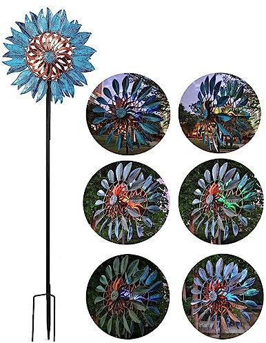 Solar Windrad Garten, 213cm Groß WindmüHle Garten XXL, Leicht Drehend WindräDer Aus Metall FüR Den Garten, FüR Terrasse Und Garten