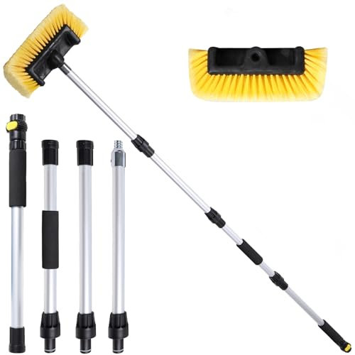 NAVAPAL 172,7 cm Autowaschbürste mit 25,4 cm weichem Borstenkopf, Autowaschbürsten-Set inklusive verstellbarem Durchfluss-Griff, Schlauchbefestigung & Ein-/Aus-Schalter für Auto, Boot, LKW, SUV,