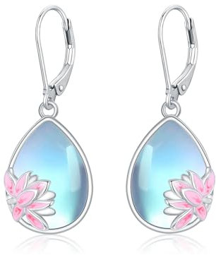 REDSUN Mondstein Ohrringe Lotus Ohrringe 925 Sterling Silber Mondstein Ohrring Leverback Mondsteins Schmuck Weihnachten Geburtstag Geschenke für Frauen Mädchen Mutter