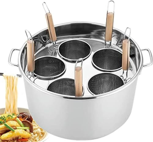 CIADAZ 3/4/5 Holes Pasta Cooker Insert Set, Stainless Steel Pasta Pot/Stockpots Set with Insert Strainer Basket for Home Kitchen & Restaurant Cooking,5 Hole