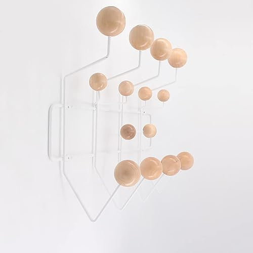 Avjera Praktische Klassische Hang It All Garderobe - Mid-Century Pop Wood Ball Metall, Minimalistische Wandmontage Mit Massiven Walnussholzkugeln, Moderne 8-Haken-Aufhängung