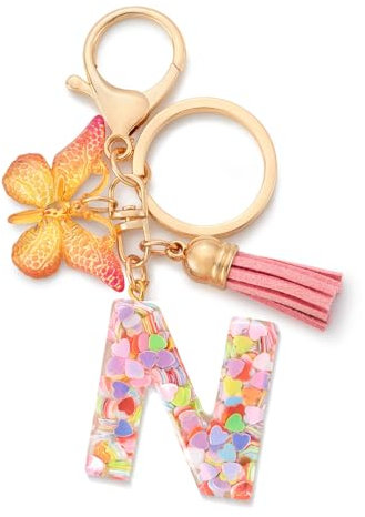 CHUQING Porte-clés avec initiales pour filles et femmes, rose, mignon papillon en forme de cœur, pour sac à dos, cartable, Kc-n