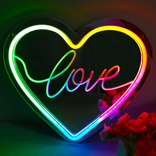 QXMH Herz Neon Schild, Liebe Neon Zeichen USB Powered Romantic Love Heart Neon Licht, LED Bunte Dekorationen Lampe für Schlafzimmer Kinder Mädchen Zimmer Hochzeit Party (Liebe)