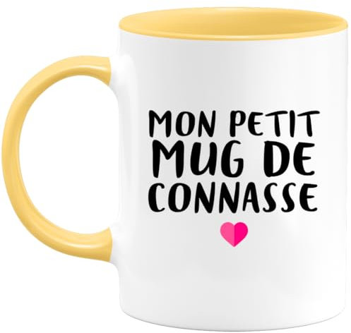 quotedazur - Mug Personnalisé Humour Mon Petit Mug De Connasse - Tasse Humoristique Femme Cadeau Noël Original Râleuse Chiante - Jaune/Céramique