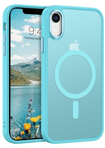 GUAGUA Magnetisch Hülle für iPhone XR [Kompatibel mit MagSafe] Matt Handyhülle Stoßfest Durchscheinende Rückseite Dünn Schutzhülle Case für iPhone XR (6,1 Zoll) See Blau