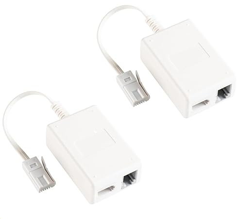 rhinocables ADSL Microfilter with Cable and RJ11 Connection Adapter | Includes BT Plug, BT Socket & ADSL Socket | Uninterrupted & Interference-Free Internet, Easy Installation (Pack of 2)