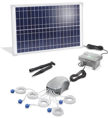 esotec Solar Teichbelüfter Set 25/600 Power, 5 Ausgänge, 12,8 V/DC Sauerstoffpumpe, 600 l/h Luftleistung, LiFePO4 Akku, Teichbelüftung, Luftpumpe, Solarpanel 25W, Erdspieß 101877