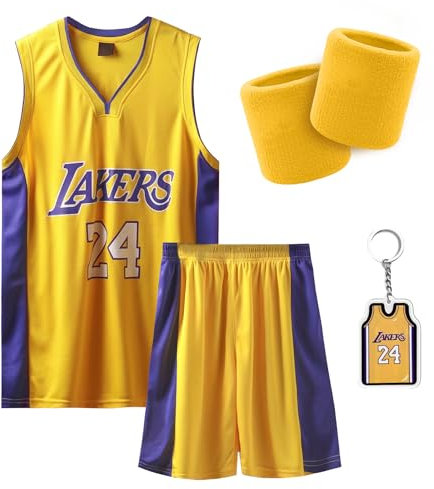Pardofelis Basketball Trikot für Herren, Basketball Jersey Trainingskleidung Ärmelloses Atmungsaktives Sportbekleidung, Basketball T-Shirt Weste und Shorts mit 2 Schweißband Set (XL, Gelb-24)