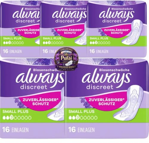 Discreet Inkontinenz Small Plus Binden Pads Damenbinden 16 STÜCK x 5 Packungen