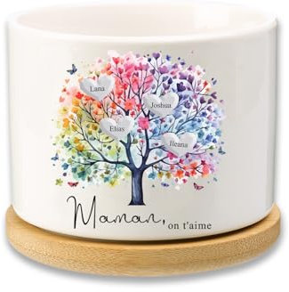 Pot de Fleurs en Céramique Arbre de Vie Personnalisé, Mini pot de Fleurs Cadeau Unique pour Pâques Noël pour Maman, Pot de Plantes Succulentes, Pot de Fleurs en Céramique Intérieure et Extérieure