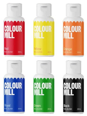 AOS Set | Colour Mill Lebensmittelfarben auf Ölbasis Primary Set 6x 20ml | Food Coloring für Schokolade, Fondant, Cupcakes, Kuchen, Backen, Macaron, Tortendeko | Fettlöslich Ölbasis Flüssig