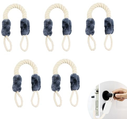 LANZLC Türkordel Klemmschutz 5 Set Türseil Klinke Türstopper Seile Klemmschutz für Türen Türkordel Blau, Türschnüre Türgriff Schutz 60cm für den Schutz von Fingern und Haustieren, Baumwolle/Polyester